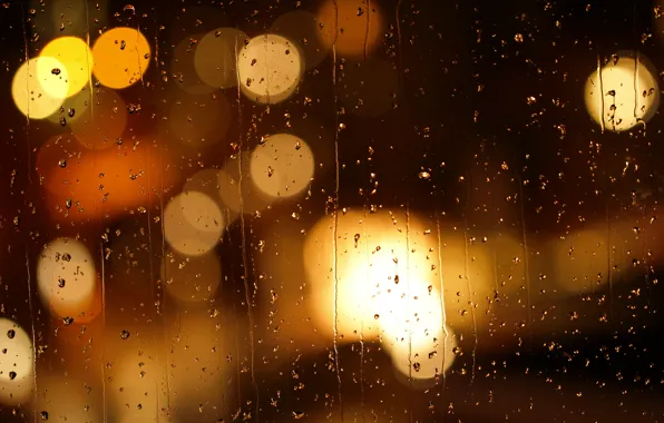 Picture sadness, glass, drops, night, the city, lights, glare, rain, mood, blur, bokeh, run, rainy evening, …