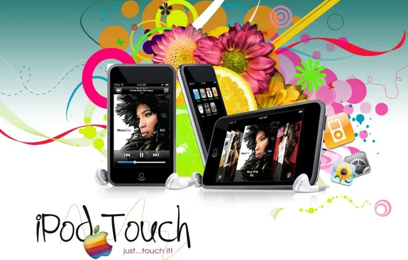 Picture flowers, apple, headphones, art, Hi-Tech, mobile, iPod Touch
