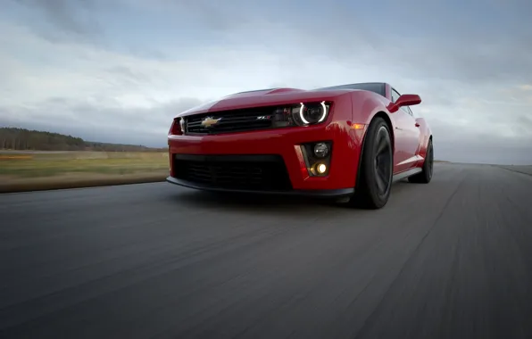 Picture road, the sky, clouds, red, speed, red, Chevrolet, camaro, chevrolet, road, speed, Camaro, zl1, зл1