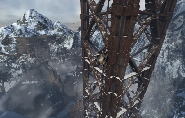 Picture Lara Croft, Tomb Raider 2013, Climbing, Radio Tower, screenshots
