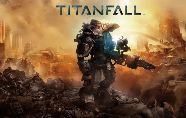Picture the city, weapons, robot, soldiers, cabin, gun, fur, Electronic Arts, Titanfall, Respawn Entertainment