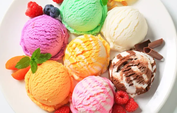 Picture balls, berries, raspberry, chocolate, blueberries, plate, ice cream, different, dessert, cuts