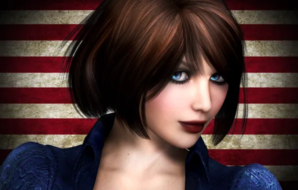 Picture look, girl, face, rendering, the game, blue eyes, BioShock Infinite, Elizabeth