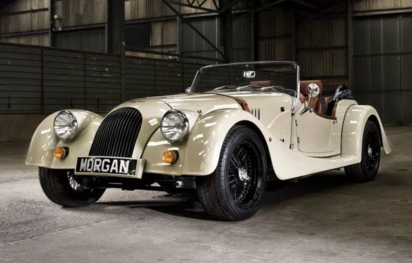 Picture white, background, Roadster, hangar, supercar, the front, 2004, Morgan, Roadster, Morgan