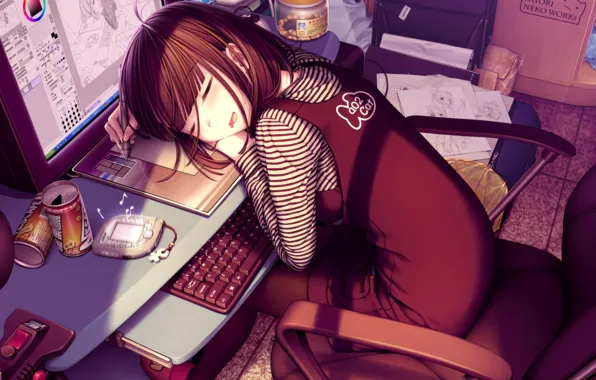Picture music, sleep, girl, schoolgirl, lessons player