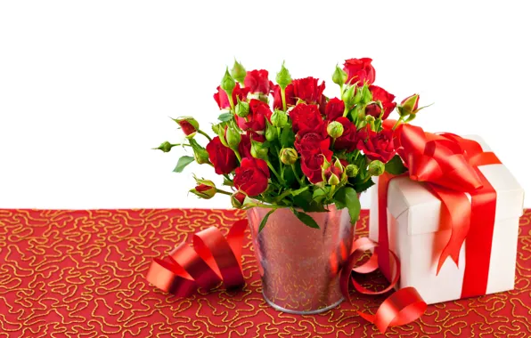 Picture photo, Flowers, Red, Roses, A lot, Bow, Gifts
