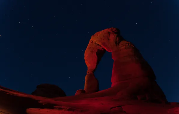 Picture the sky, stars, night, rock, canyon, arch, Utah, Arches National Park