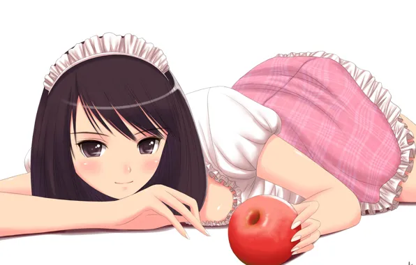 Picture girl, Apple, art, white background, xiao lian