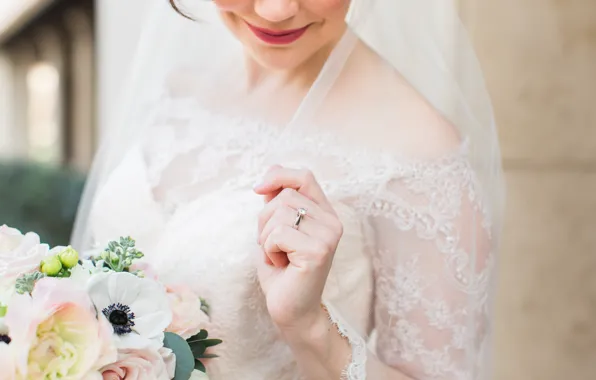 Picture girl, bouquet, ring, the bride