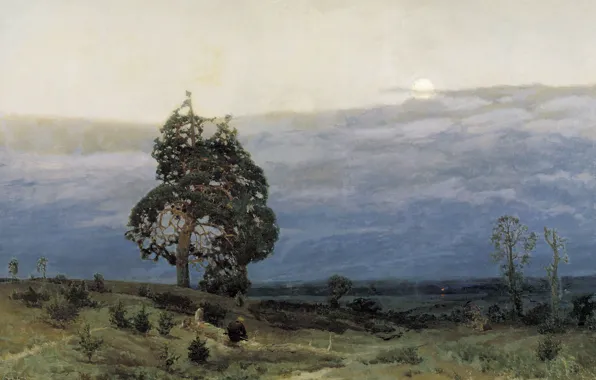 Picture trees, landscape, clouds, people, picture, the evening, twilight, Vasnetsov
