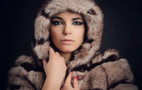 Picture look, girl, face, coat, fur, beauty, Paloma