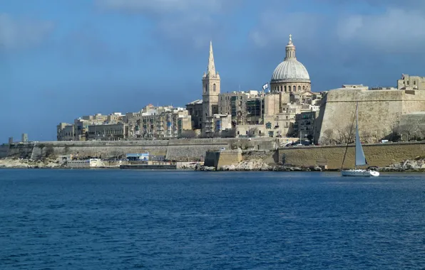 Picture sea, the sky, home, the dome, Malta, Valletta