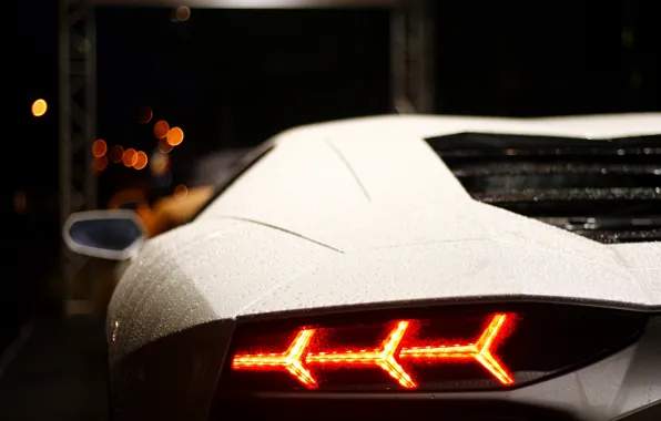 Picture white, light, rain, Lamborghini, headlight, light, white, rain, aventador, lp700-4, Lamborghini, aventador, back