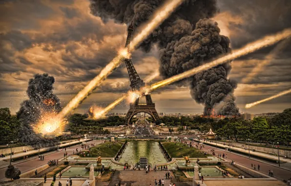 Picture the city, people, fire, Paris, explosions, the bombing, apocalipsis