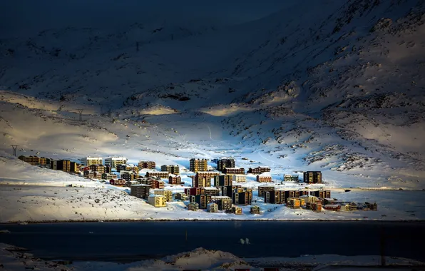 Picture city, winter, town, urban, Arctic, Greenland, Qinngorput, Nuuk