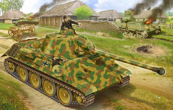 Picture figure, village, prototype, the Germans, t-34, medium tank, lined, VK 3002 DB