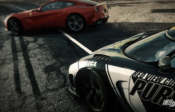 Picture road, race, desert, police, chase, skid, Koenigsegg, Ferrari, Need for Speed: Rivals