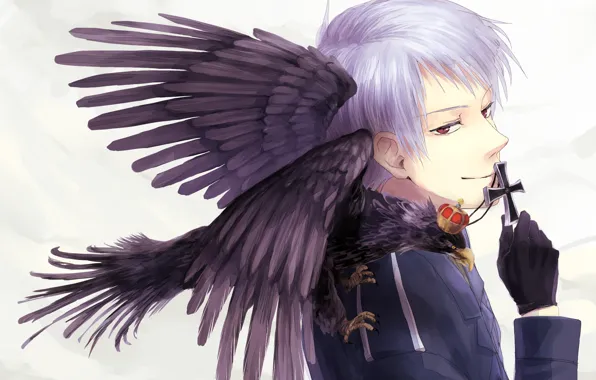 Picture cross, anime, gloves, guy, Raven, red eyes, military uniforms, Axis Powers: Hetalia, Prussia