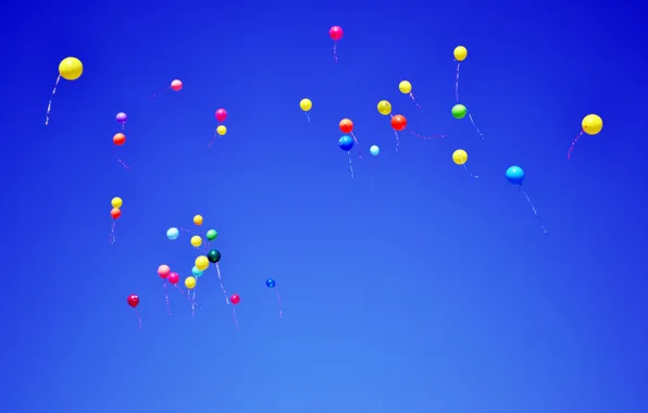 Picture the sky, balloons, balls, blue, fly