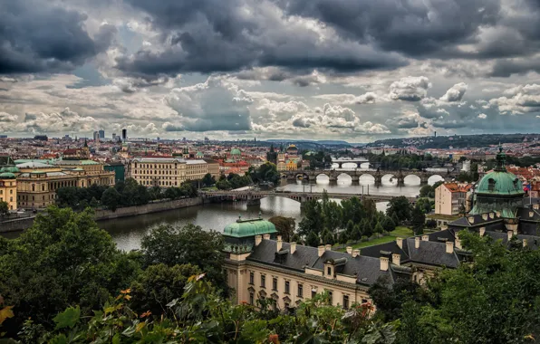 Picture river, home, Prague, Czech Republic, panorama, bridges, Vltava