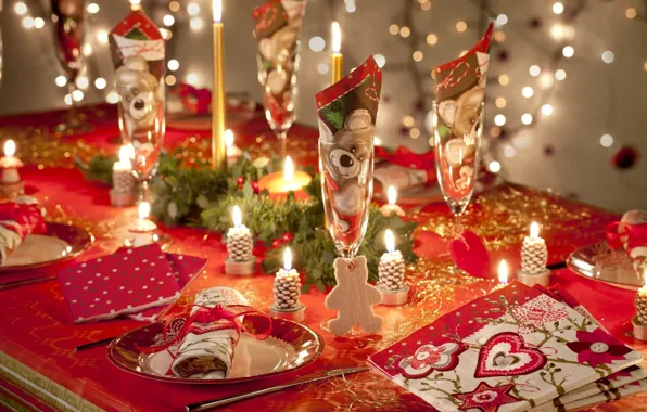 Picture decoration, table, candles, New Year, Christmas, holidays, Christmas, holidays, New Year, candles, table, ornaments