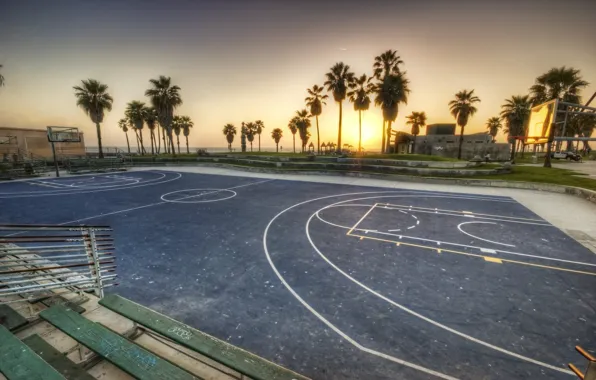 Picture sunset, california, basketball, sunset, CA, usa, los angeles, Los Angeles, Venice Beach