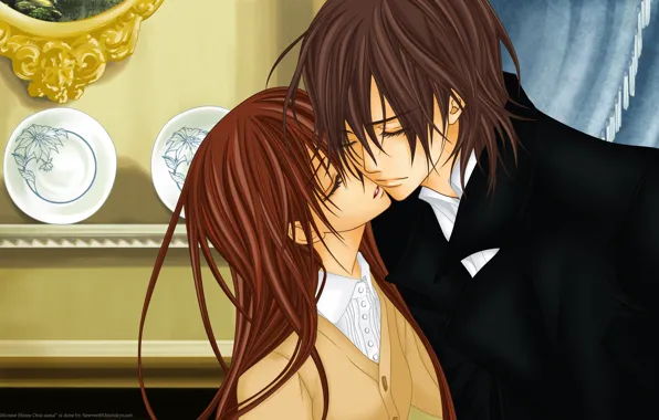 Picture girl, love, romance, kiss, pair, plates, guy, relationship, Vampire Knight, eyes closed