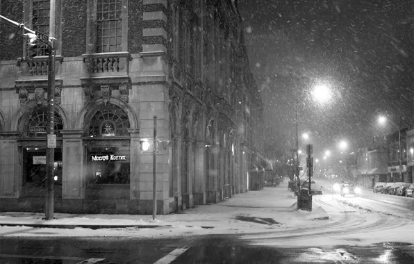 Picture street, Night, lantern, City, Snowy, Streets
