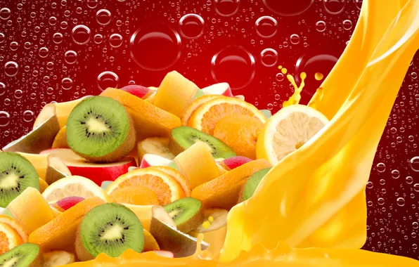 Picture bubbles, juice, fruit, slices
