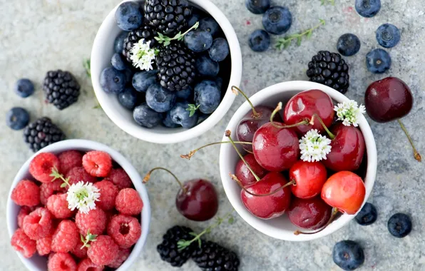 Picture summer, berries, raspberry, blueberries, cherry, BlackBerry, Anna Verdina