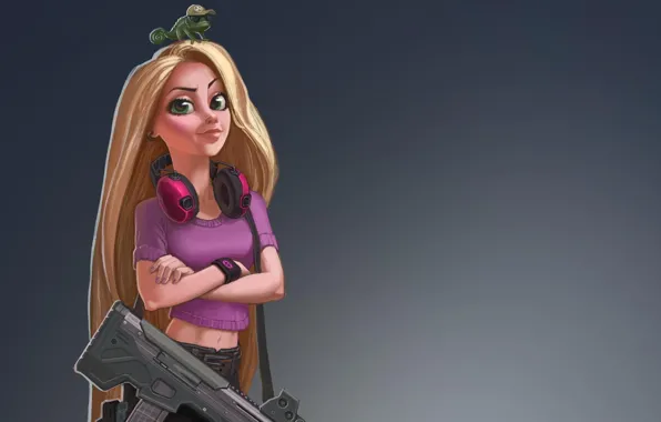 Picture look, girl, weapons, long hair, Rapunzel, Rapunzel, Disney