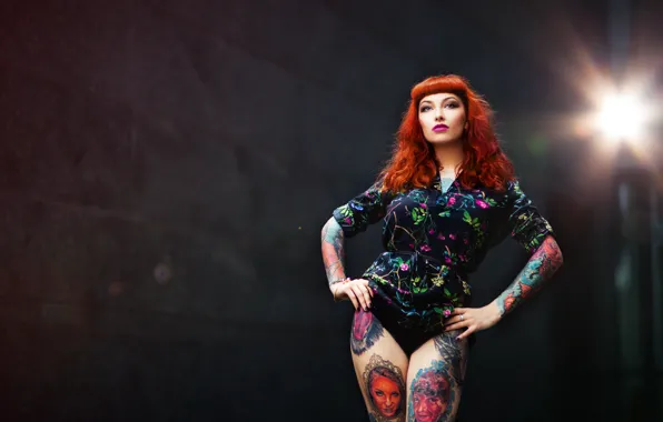 Picture look, girl, face, hair, figure, legs, tattoo