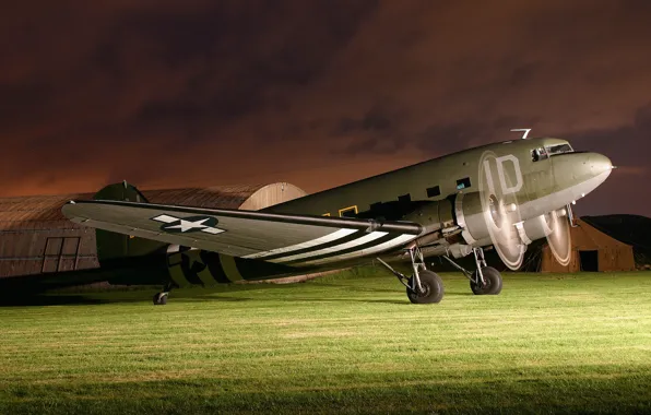 Picture the airfield, American, military transport aircraft, "Dakota", Douglas C-47A