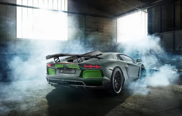 Picture Lamborghini, Green, Smoke, LP700-4, Aventador, 2014, Limited, Rear, HAMANN