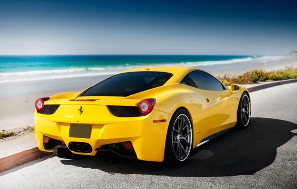 Picture Ferrari, 458, sea, yellow, tuning, Italia
