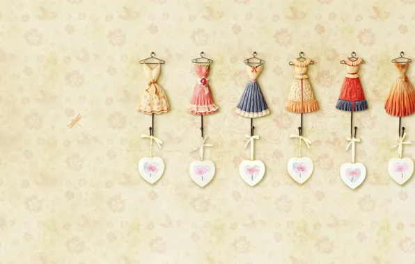 Picture background, pink, Wallpaper, heart, texture, outfit, heart, bow, dress, beige, dresses, hanger, cvetochki