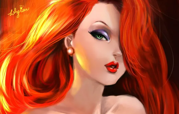 Picture look, girl, makeup, art, red hair, green eyes, Jessica Rabbit