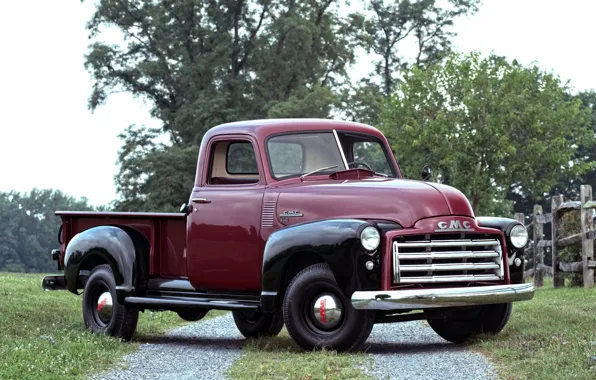 Picture road, trees, 150, classic, pickup, the front, 1950, GMC, Pickup