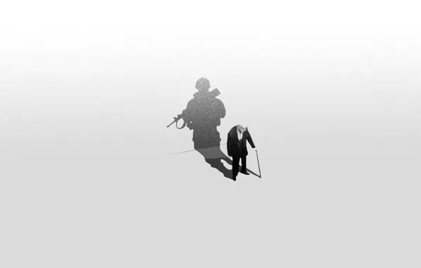 Picture shadow, minimalism, soldiers, veteran, the old man