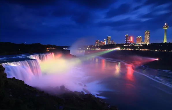 Picture night, the city, Canada, Ontario, USA, Niagara falls, Canada, night, Ontario, Niagara Falls