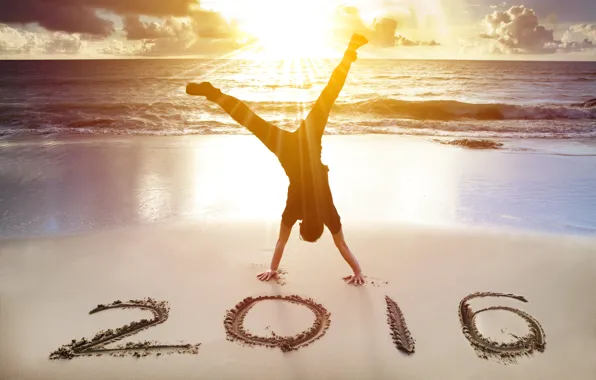Picture sand, beach, sunset, New Year, New Year, Happy, 2016