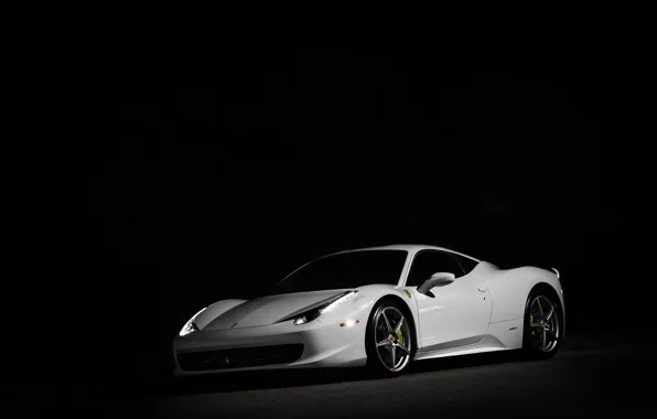Picture white, night, white, ferrari, Ferrari, front view, night, Italy, 458 italia, headlights