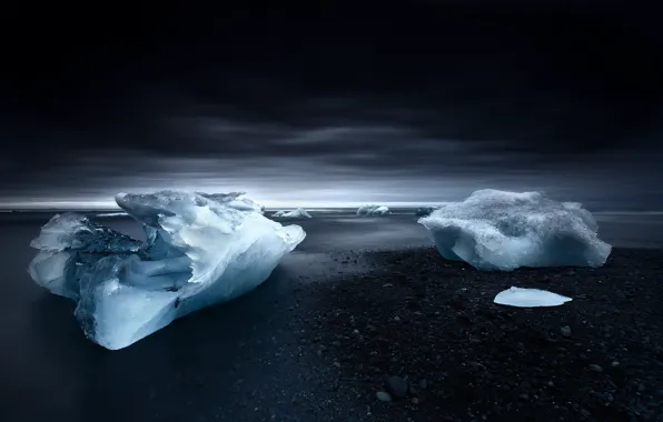Picture ice, sea, shore, ice, floe, twilight, beach, Iceland, sky, sea, Iceland