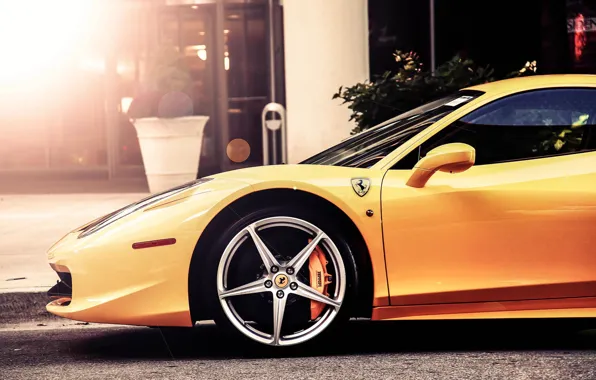 Picture car, Ferrari, Ferrari, drives, 458, yellow, Italia