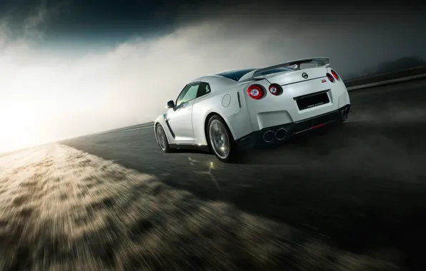 Picture GTR, Nissan, Car, Speed, White, Norway, R35, Sport, Road, Rear