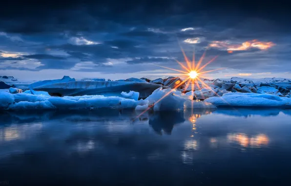 Picture ice, winter, sea, the sky, water, the sun, clouds, rays, snow, sunset, nature, ice, sky, …
