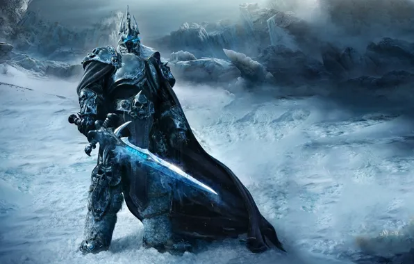 Picture mountains, the game, warrior, Wrath Of The Lich King, World Of Warcraft