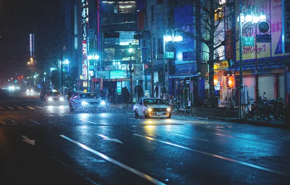 Picture rain, street, Japan, rain, japan, datsun, Datsun