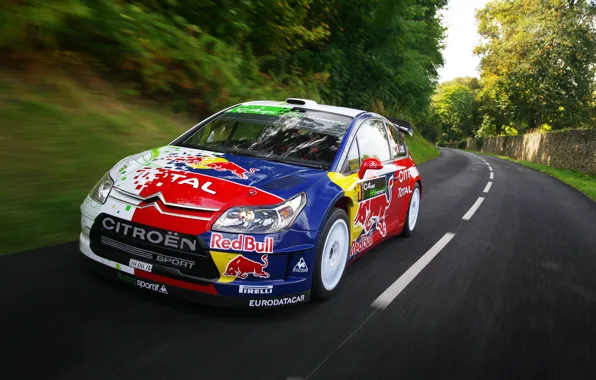 Picture Road, Speed, Citroen, Car, Red Bull, Rally, The front, S. Loeb