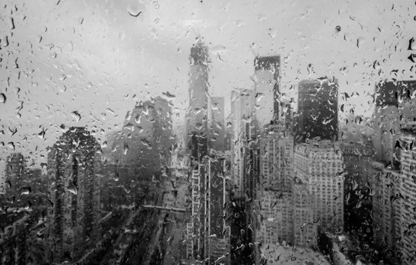 Picture glass, drops, macro, rain, overcast, building, disaster, skyscrapers, the evening, hurricane, night, new york, clouds, …